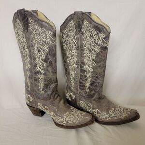 Corral Vintage Western Size 7.5W Handcrafted  Brown Leather 1094 Snip Toe Boots